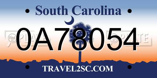0A78054 South Carolina License Plate