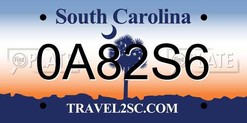 0A82S6 South Carolina License Plate