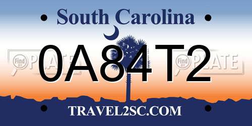 0A84T2 South Carolina License Plate
