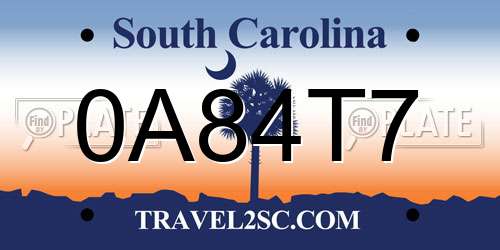 0A84T7 South Carolina License Plate