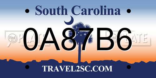 0A87B6 South Carolina License Plate