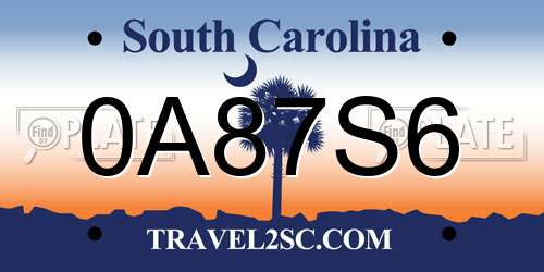 0A87S6 South Carolina License Plate