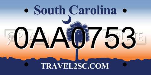 0AA0753 South Carolina License Plate