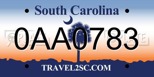 0AA0783 South Carolina License Plate