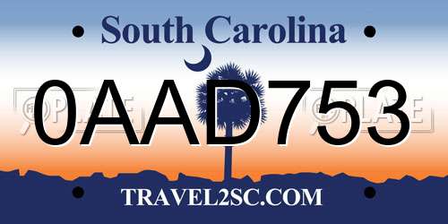 0AAD753 South Carolina License Plate