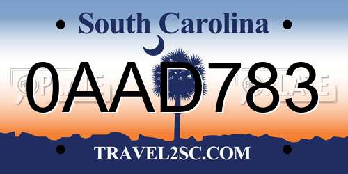 0AAD783 South Carolina License Plate