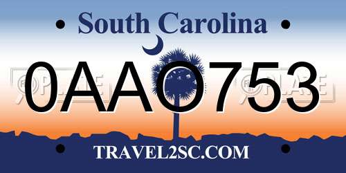 0AAO753 South Carolina License Plate