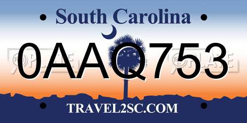0AAQ753 South Carolina License Plate