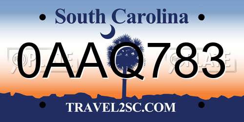 0AAQ783 South Carolina License Plate