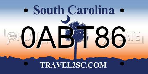 0ABT86 South Carolina License Plate
