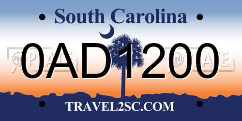 0AD1200 South Carolina License Plate