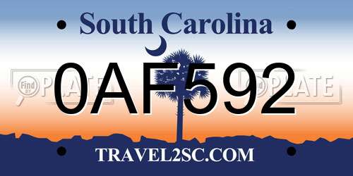 0AF592 South Carolina License Plate
