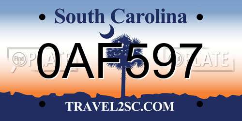 0AF597 South Carolina License Plate
