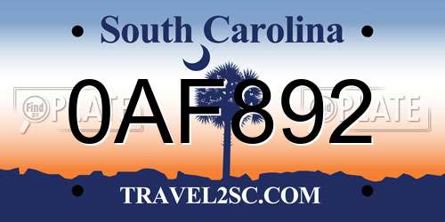 0AF892 South Carolina License Plate