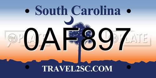 0AF897 South Carolina License Plate