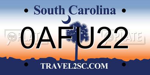 0AFU22 South Carolina License Plate