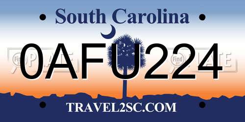 0AFU224 South Carolina License Plate