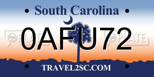 0AFU72 South Carolina License Plate