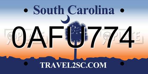 0AFU774 South Carolina License Plate