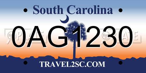 0AG1230 South Carolina License Plate