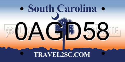 0AGD58 South Carolina License Plate
