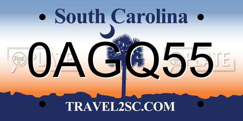 0AGQ55 South Carolina License Plate