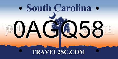 0AGQ58 South Carolina License Plate