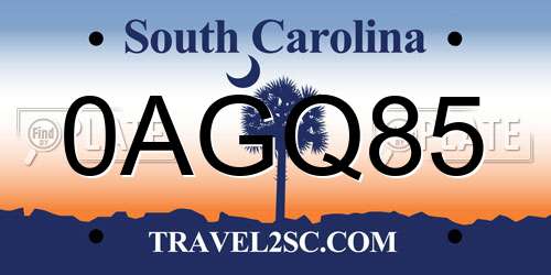 0AGQ85 South Carolina License Plate