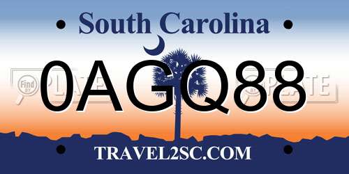 0AGQ88 South Carolina License Plate