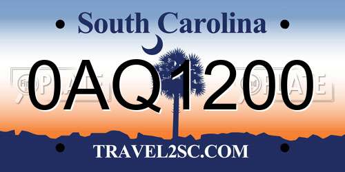 0AQ1200 South Carolina License Plate