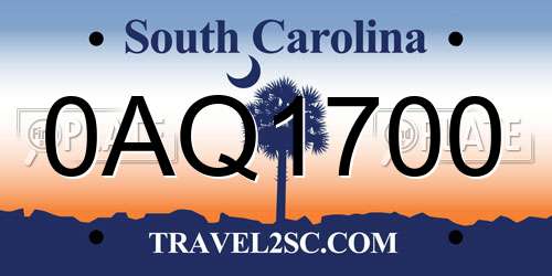 0AQ1700 South Carolina License Plate
