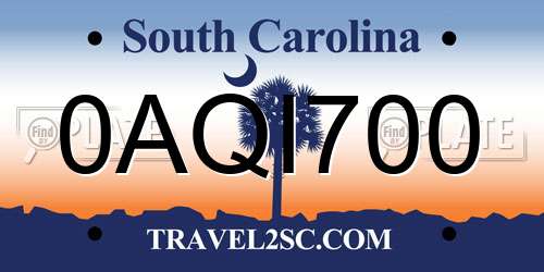 0AQI700 South Carolina License Plate