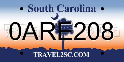 0ARE208 South Carolina License Plate