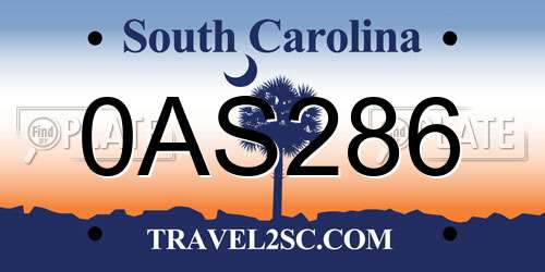 0AS286 South Carolina License Plate