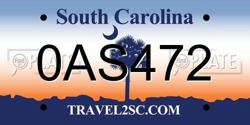 0AS472 South Carolina License Plate