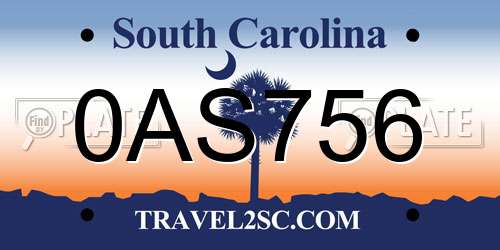 0AS756 South Carolina License Plate