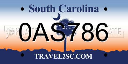 0AS786 South Carolina License Plate