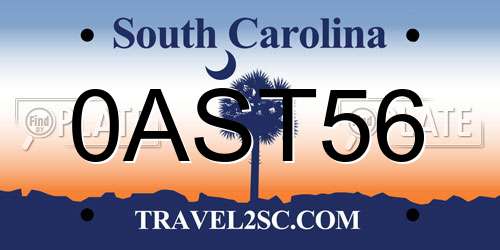 0AST56 South Carolina License Plate
