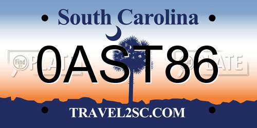 0AST86 South Carolina License Plate