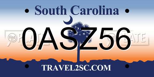 0ASZ56 South Carolina License Plate