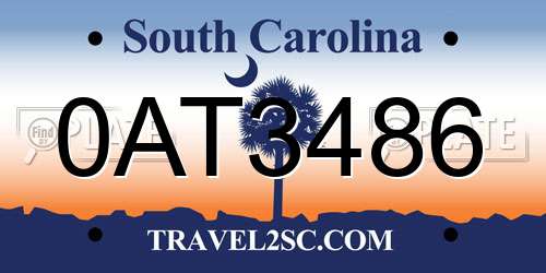 0AT3486 South Carolina License Plate
