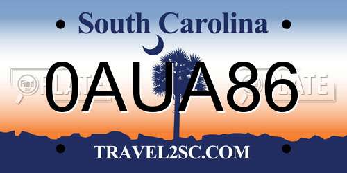 0AUA86 South Carolina License Plate