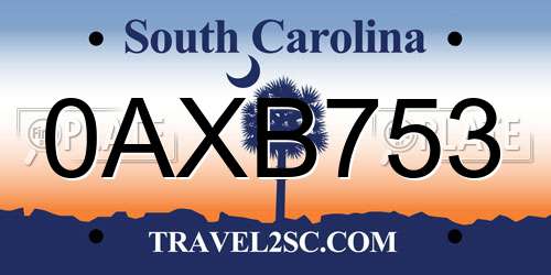 0AXB753 South Carolina License Plate