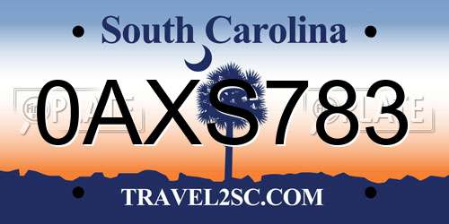 0AXS783 South Carolina License Plate