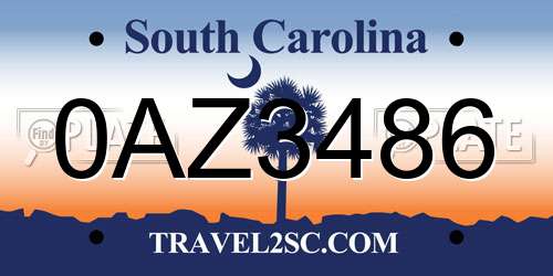 0AZ3486 South Carolina License Plate