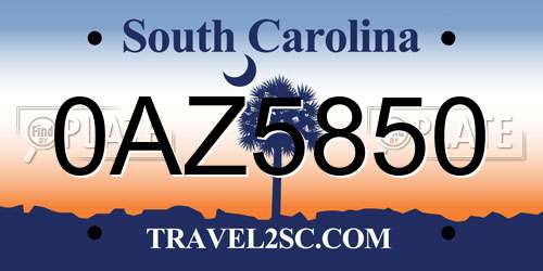 0AZ5850 South Carolina License Plate