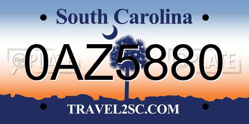 0AZ5880 South Carolina License Plate