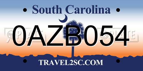 0AZB054 South Carolina License Plate