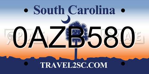 0AZB580 South Carolina License Plate