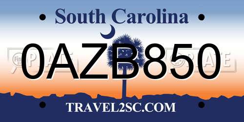 0AZB850 South Carolina License Plate